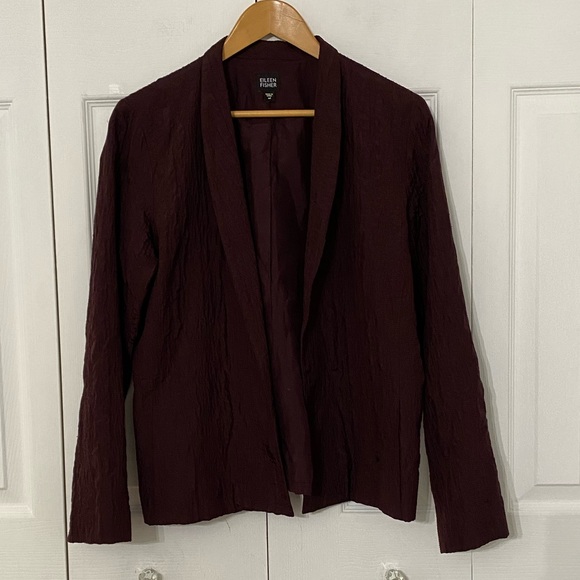 EILEEN FISHER | 100% Silk Crinkled Open Jacket Blazer M - Picture 6 of 9